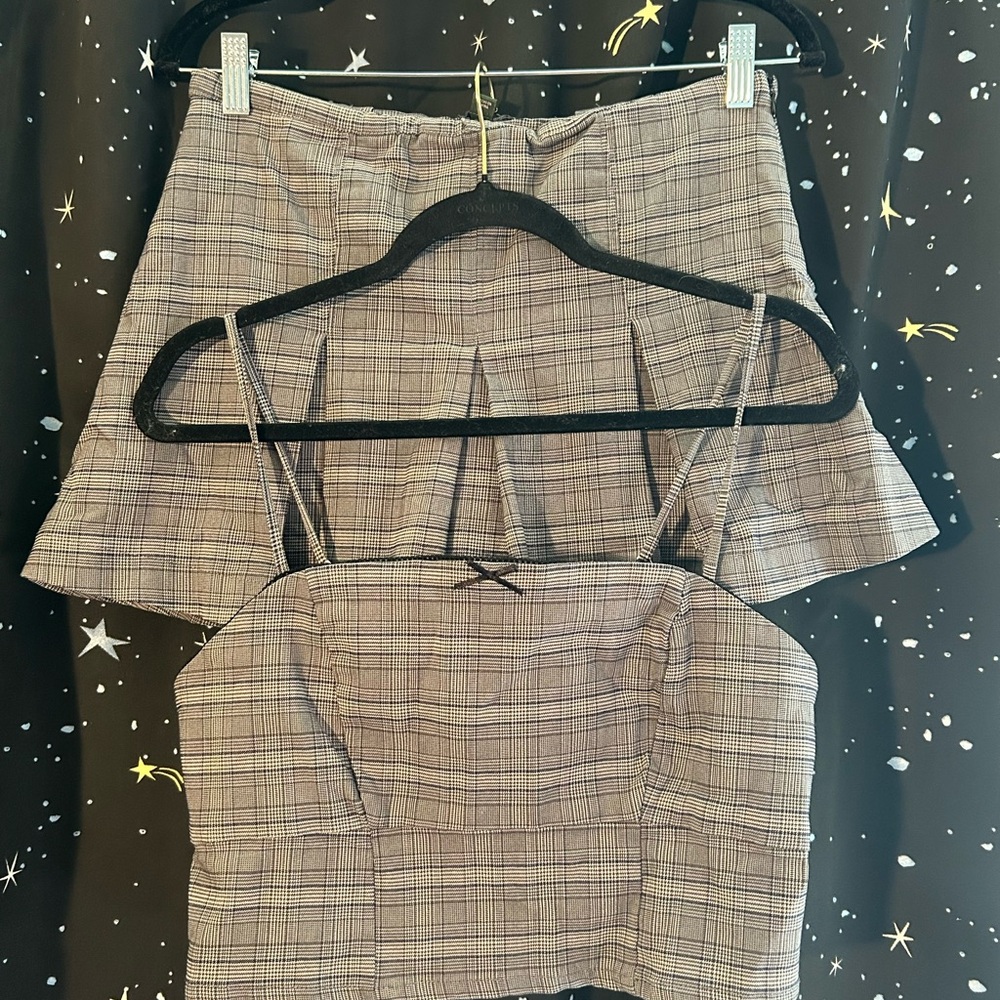 (Crossposted, comment please)
Target Gray Plaid Crop Top and Skirt Set
